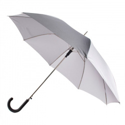 Зонт-трость полуавтоматический "Элеганс" с чёрной изогнутой ручкой, цвет купола серебряный