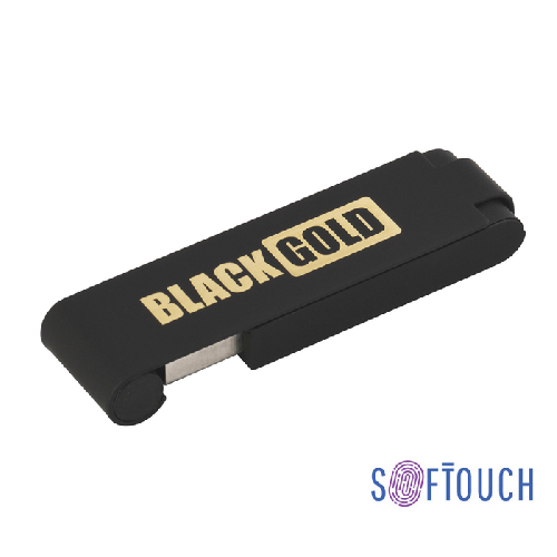 Флеш-карта "Case", объем памяти 16GB, черный/золото, покрытие soft touch