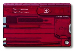 Швейцарская карточка VICTORINOX SwissCard Quattro, 13 функций, полупрозрачная красная