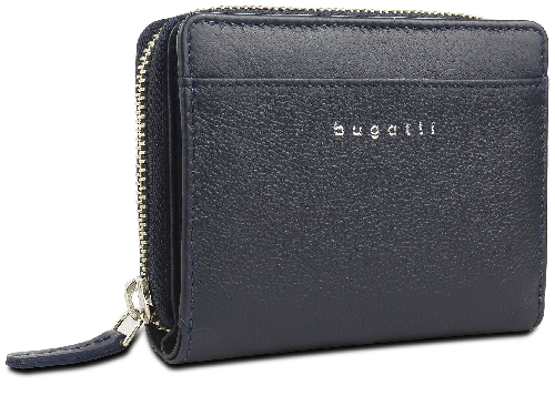 Кошелёк женский BUGATTI Lady Top, на молнии, тёмно-синий, натуральная воловья кожа, 12х2,5х9 см