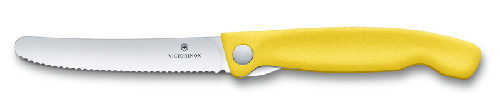 Нож для овощей VICTORINOX SwissClassic, складной, лезвие 11 см с волнистой кромкой, жёлтый