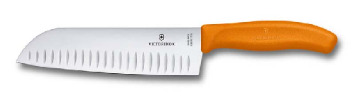 Нож сантоку VICTORINOX SwissClassic, рифлёное лезвие 17 см, оранжевый, в картонном блистере