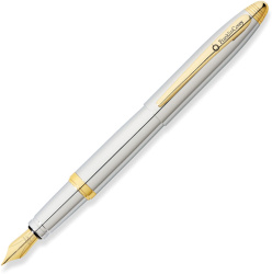 Перьевая ручка FranklinCovey Lexington. Цвет - хромовый с золотистой отделкой.