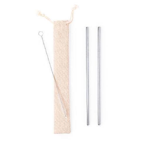 Коктейльные трубочки (2 шт.) с ершиком в чехле KALUX, 3,5х24,5см, нержавеющая сталь, хлопок