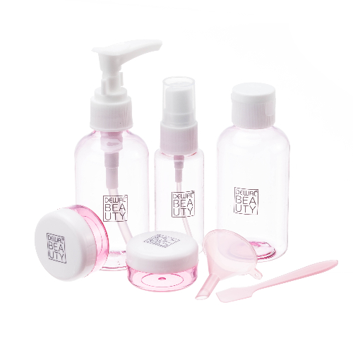 Дорожный набор баночек для путешествий Dewal Beauty, розовый, 7пр.