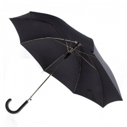 Зонт-трость полуавтоматический "Портье" с чёрной изогнутой ручкой, цвет купола чёрный
