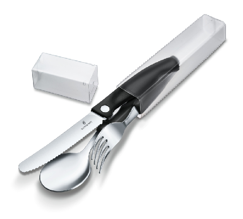 Набор из 3 столовых приборов VICTORINOX Swiss Classic: складной нож для овощей, вилка, ложка, чёрный