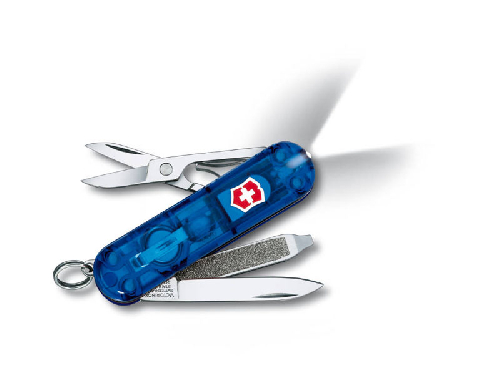 Нож-брелок VICTORINOX Swiss Lite, 58 мм, 7 функций, полупрозрачный синий
