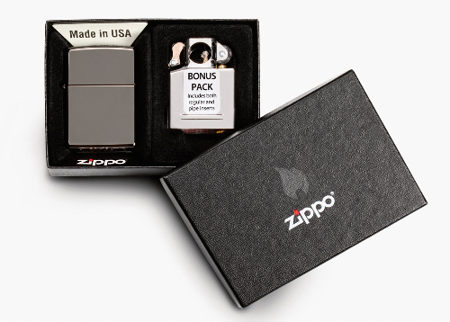Подарочный набор ZIPPO: зажигалка Black Ice® и вставной блок для зажигалок для трубок, латунь/сталь