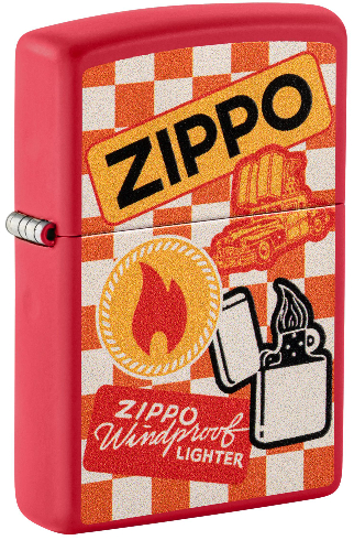 Зажигалка ZIPPO Retro Design с покрытием Red Matte, латунь/сталь, красная, матовая, 38x13x57 мм