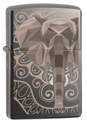 Зажигалка ZIPPO Elephant Fancy Fill Design с покрытием Black Ice®, латунь/сталь, чёрная, 38x13x57 мм