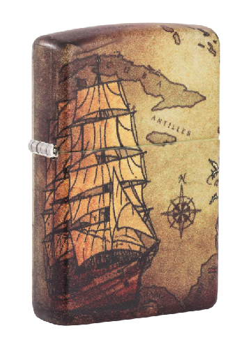 Зажигалка Zippo Pirate Ship с покрытием White Matte, латунь/сталь, белая, матовая, 38x13x57 мм