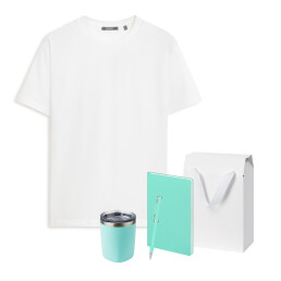 Набор с одеждой KRIS (футболка, термокружка, ежедневник, ручка), мятный/аква