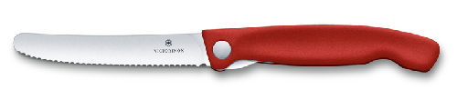Нож для овощей VICTORINOX SwissClassic, складной, лезвие 11 см с волнистой кромкой, красный