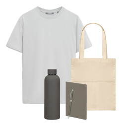 Набор с одеждой KRIS (футболка, термобутылка, ежедневник, ручка, шоппер), серый