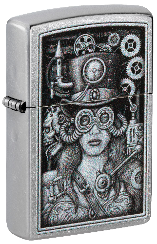 Зажигалка ZIPPO Steampunk с покрытием Street Chrome, латунь/сталь, серебристая, 38x13x57 мм