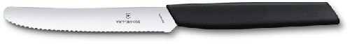 Нож столовый VICTORINOX Swiss Modern, волнистое лезвие 11 см с закруглённым кончиком, чёрный