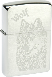 Зажигалка ZIPPO Wolf, с покрытием Brushed Chrome, латунь/сталь, серебристая, матовая, 38x13x57 мм