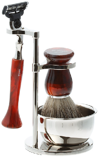 Бритвенный набор IL Ceppo: станок, помазок, чаша, подставка, коричневый цвет