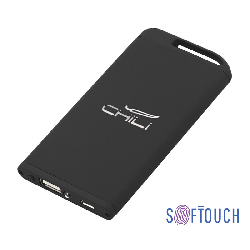 Зарядное устройство "Theta" с фонариком, 4000 mAh, голубой, покрытие soft touch#