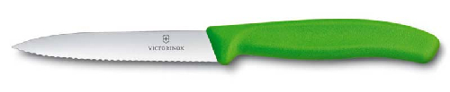 Нож для овощей VICTORINOX SwissClassic, лезвие 10 см с волнистой кромкой, зелёный
