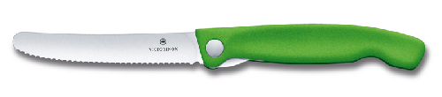 Нож для овощей VICTORINOX SwissClassic, складной, лезвие 11 см с волнистой кромкой, зелёный