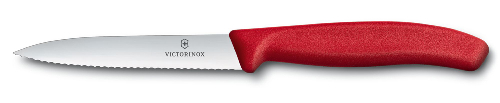 Нож для овощей VICTORINOX SwissClassic, лезвие 10 см с волнистой кромкой, красный