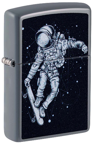 Зажигалка ZIPPO Skateboarding Astronaut с покрытием Flat Grey, латунь/сталь, серая, 38x13x57 мм