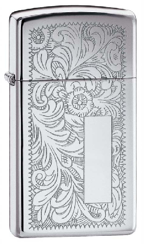 Зажигалка ZIPPO Slim® Venetian® с покрытием High Polish Chrome, латунь/сталь, 29x10x60 мм