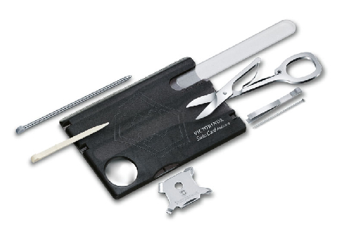 Швейцарская карточка VICTORINOX SwissCard Nailcare, 13 функций, полупрозрачная чёрная