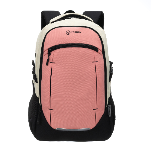 Рюкзак TORBER CLASS X, персиковый, 46 x 32 x 18 см + Мешок для сменной обуви в подарок!