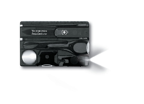 Швейцарская карточка VICTORINOX SwissCard Lite, 13 функций, полупрозрачная чёрная
