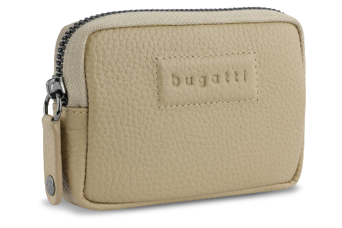 Ключница BUGATTI Elsa, с защитой данных RFID, песочного цвета, воловья кожа/полиэстер, 11х2х7 см