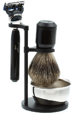 Бритвенный набор IL Ceppo: станок, помазок, чаша, подставка, черный глянцевый цвет