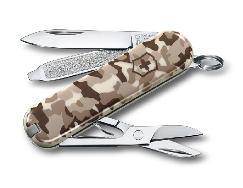 Нож-брелок VICTORINOX Classic SD "Desert Camouflage", 58 мм, 7 функций, бежевый камуфляж