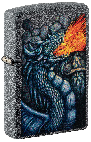 Зажигалка ZIPPO Fiery Dragon с покрытием Iron Stone, латунь/сталь, серая, матовая, 38x13x57 мм