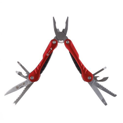 Мультитул Stinger, 103x45 мм, 15 функций,сталь, серебристо-красный, в комплекте нейлоновый чехол