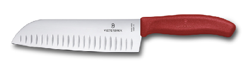 Нож сантоку VICTORINOX SwissClassic, рифлёное лезвие 17 см, красный, в подарочной коробке