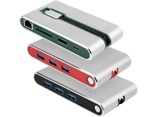 Хаб 8-в-1 Type-C Hermes, USB 3.0 x 3, Type-C PD, HDMI, LAN, картридер