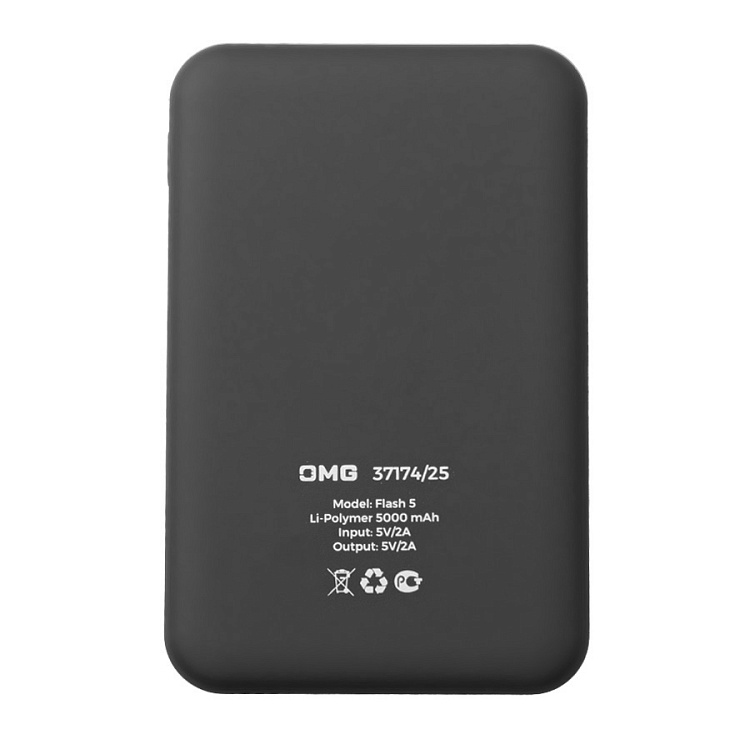 Универсальный аккумулятор Flash 5 (5000 мАч) с подсветкой и soft touch, синий, 9,8х6.3х1,3 см
