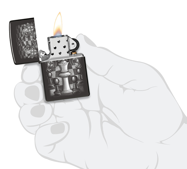 Зажигалка ZIPPO Chess Design с покрытием High Polish Black, латунь/сталь, черная, 38x13x57 мм