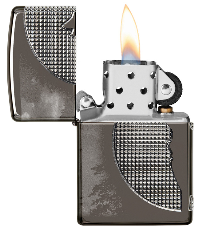 Зажигалка ZIPPO Armor™ Wolf  с покрытием High Polish Black Ice®, латунь/сталь, чёрная, 38x13x57 мм