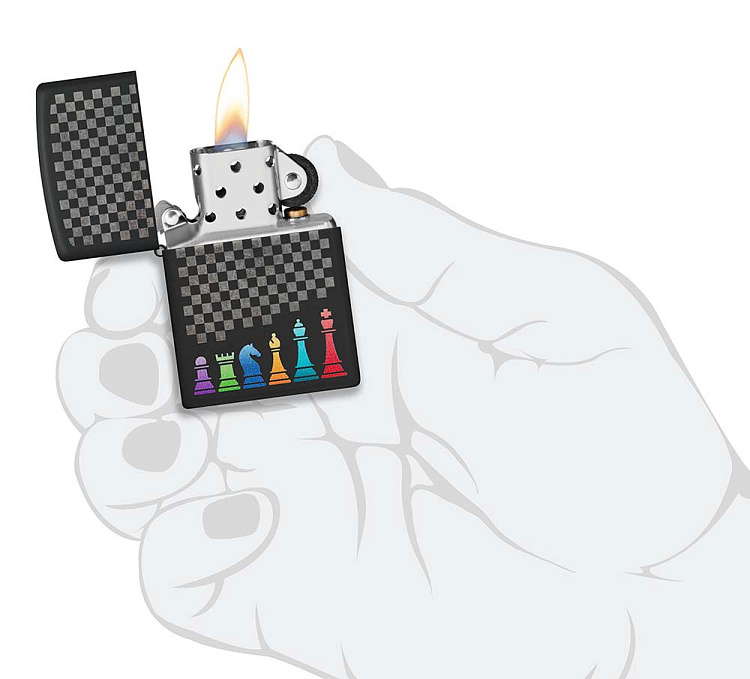 Зажигалка ZIPPO Chess Pieces с покрытием Black Matte, латунь/сталь, черная 38x13x57 мм