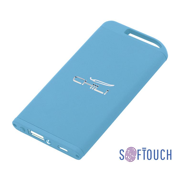 Зарядное устройство "Theta" с фонариком, 4000 mAh, голубой, покрытие soft touch#