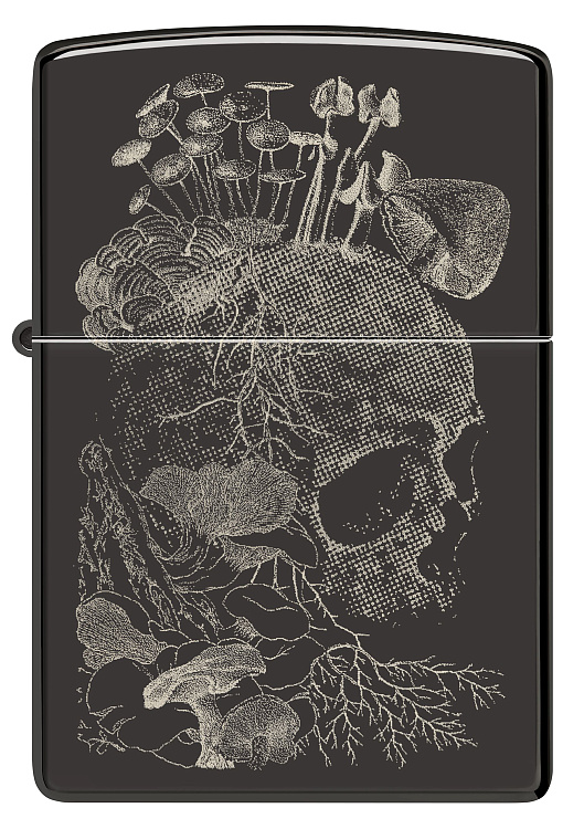 Зажигалка ZIPPO Skull с покрытием High Polish Black, латунь/сталь, черная, глянцевая, 38x13x57 мм