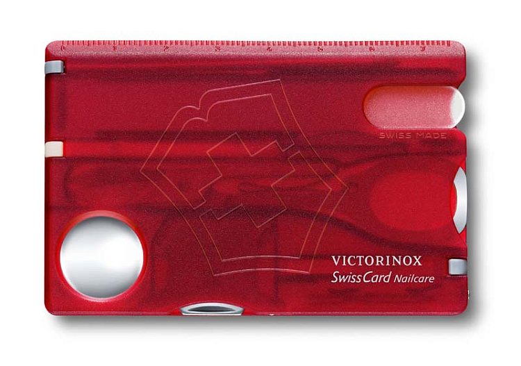 Швейцарская карточка VICTORINOX SwissCard Nailcare, 13 функций, полупрозрачная красная