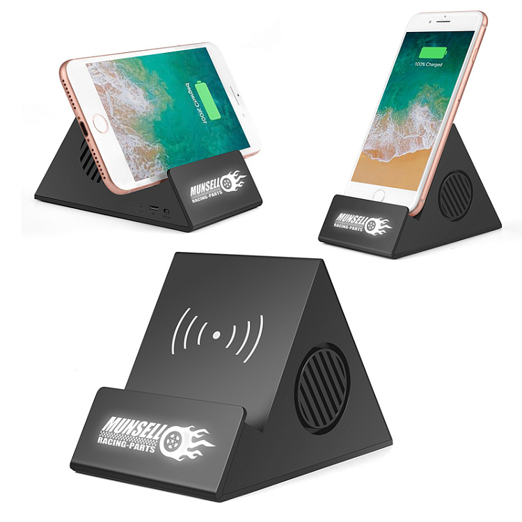 Bluetooth колонка-подставка 3Вт с беспроводным зарядным устройством и подсветкой логотипа
