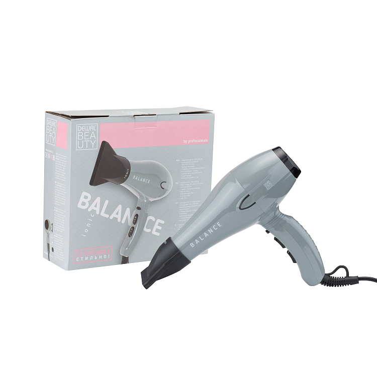 Фен DEWAL BEAUTY Balance Grey, серый, 2200 Вт, ионизация, 1 насадка