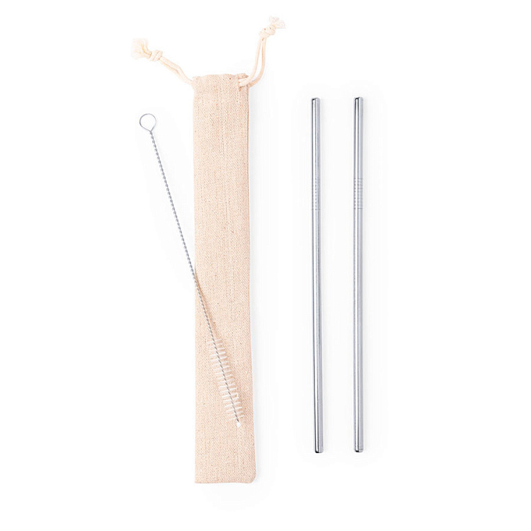 Коктейльные трубочки (2 шт.) с ершиком в чехле KALUX, 3,5х24,5см, нержавеющая сталь, хлопок