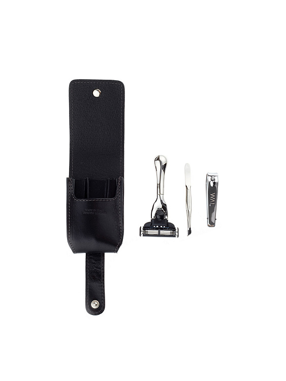 Дорожный бритвенный набор IL Ceppo в черном чехле: станок, пинцет, книпсер